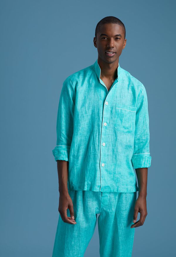 Paul Stuart Aqua Linen Pajama Set Detail, image 1